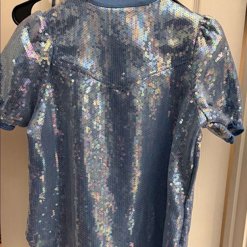 Pilcro Light Blue Sequin Puff-Sleeve Blouse - Picture 5 of 5